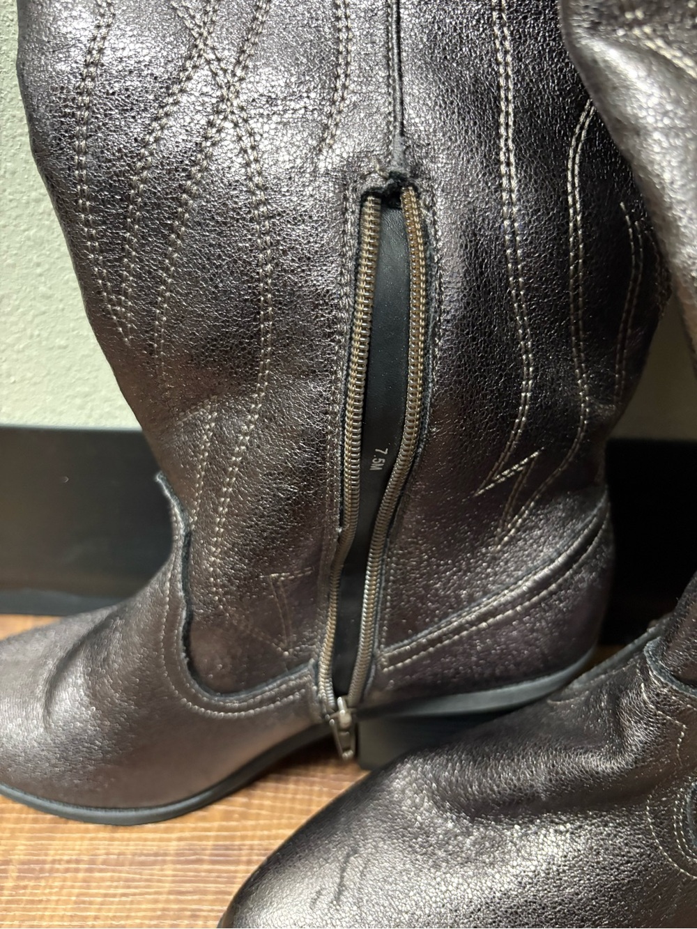 POP Womens Brown Western Cowboy Mid-Calf Faux Leather Pointed Toe Zip Boots 7.5M - Picture 3 of 16